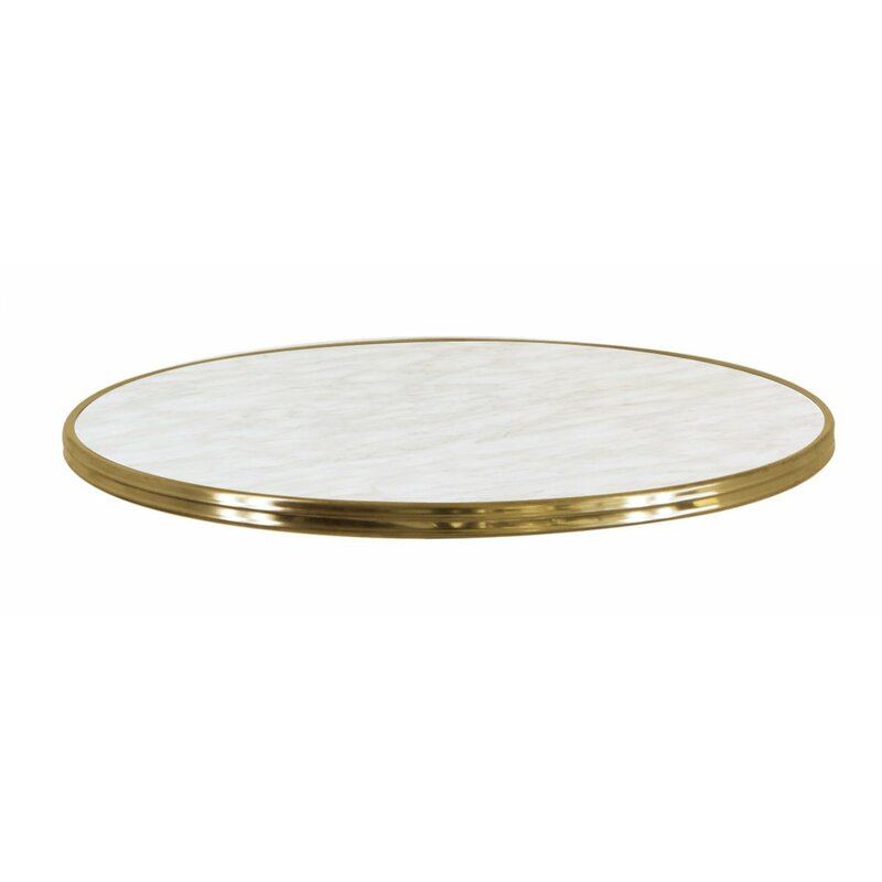 Plateau de table rond diamtre 60cm avec cerclage laiton TOPALIT dcor marbre de gne blanc