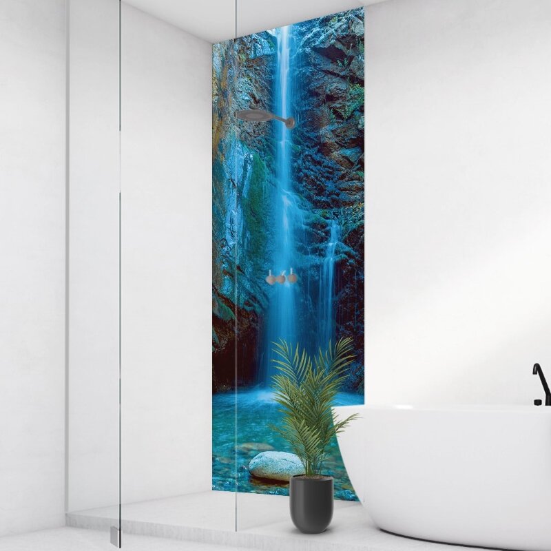 Panneau mural salle de bain Cascade Bleu