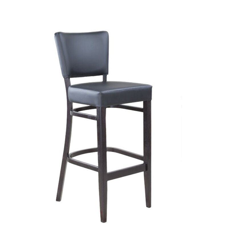 Chaise de bar en bois teinte weng assise en simili cuir noir AKINA-100 B Tissus