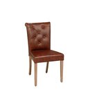 Chaise en bois rembourrée capitonnée GARY-3 Hêtre naturel Simili-cuir antique