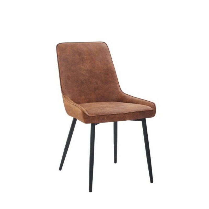 Chaise style industriel en mtal et rembourre simili cuir LINA brun vintage