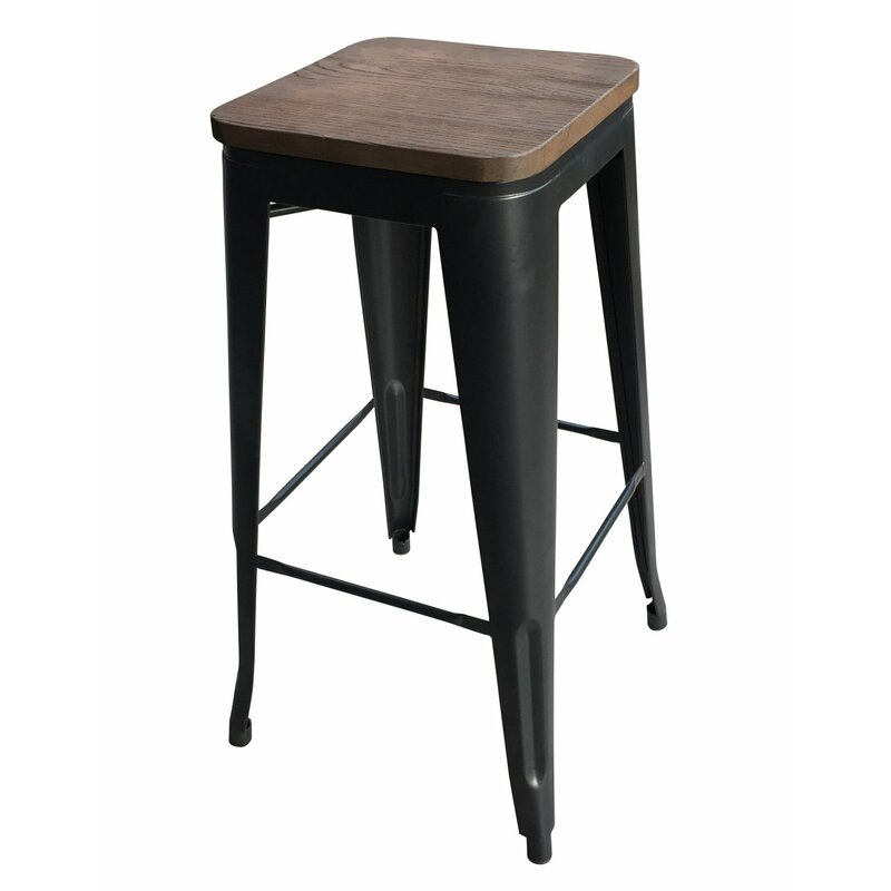 Tabouret de bar en mtal style rtro industriel TOXOR B noir et bois
