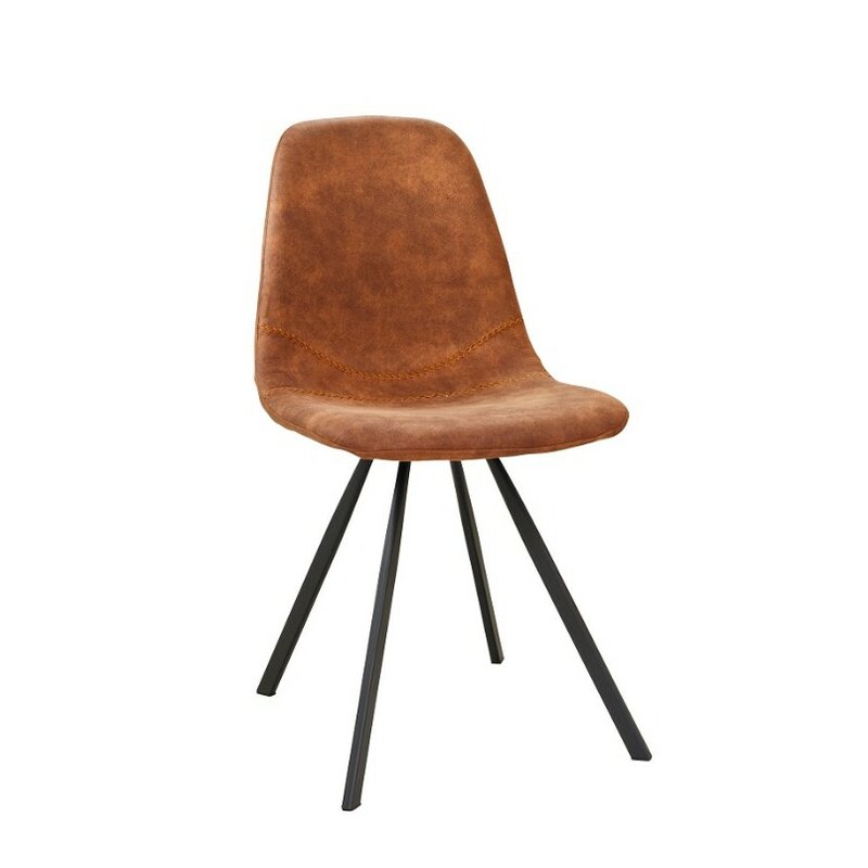 Chaise style rtro industriel  JONES assise aspect cuir vintage brun